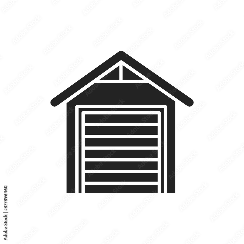 Poster garage black glyph icon. building where a car is kept. built next to or as part of a house. pictogra