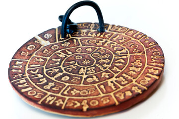 Clay Phaistos disc souvenir cretan isolated