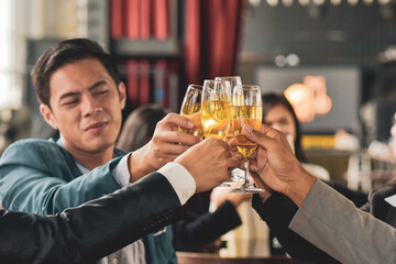 Asian business people drinking celebrate happy business success