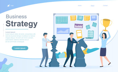 Fototapeta premium Business strategy and planning concept with a successful winning team using chess pieces in the office, colored vector illustration web page template