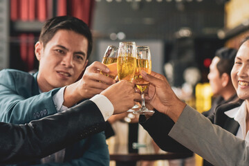 Asian business people drinking celebrate happy business success