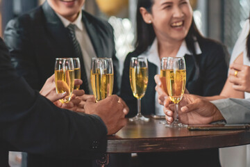 Asian business people drinking celebrate happy business success