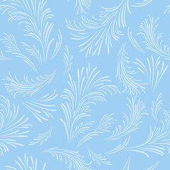 Frosty ornament seamless pattern. Vector winter blue abstract background. Ice pattern on the window. Simple flat style.