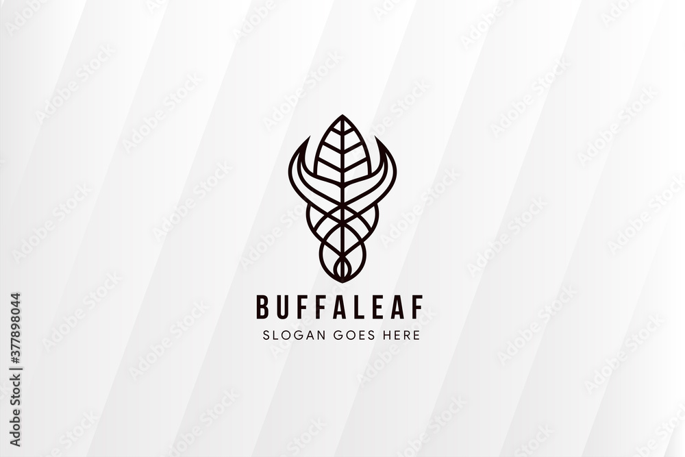 Poster buffalo leaf logo design template use line style and flat brown color isolated on grey gradient of d