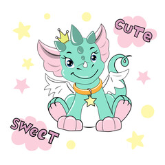 Cute cartoon dragon girl on a white background isolated on a white background