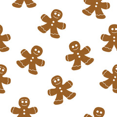 seamless pattern with funny gingerbread men on a white background