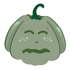 Isolated monochrome green sick pumpkin. Flat vector illustration of halloween symbol.