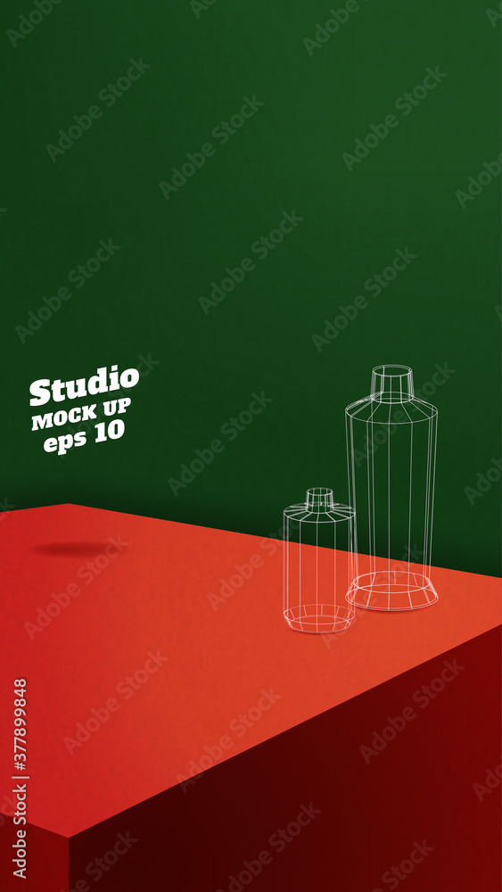 Leinwandbilder vector,vertical empty red and green 3d studio table xmas room background,product display with copy s