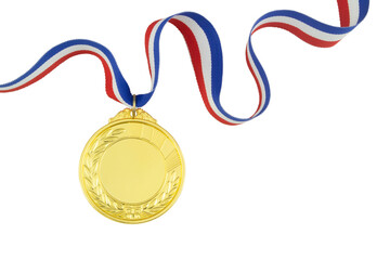 Gold medal with ribbon isolated on white background