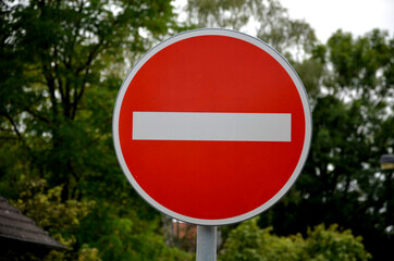 vertical metal repair signs commanded direction of travel, one way, no entry, pedestrian zone,...
