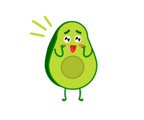 Surprised avocado on a white background. Cartoon. Vector illustration.