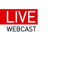 Live webinar flat shape icon. Flat shape design element with play button for online broadcasting or online stream webcast isolated on white background. Webinar Live streaming icon for web Social media