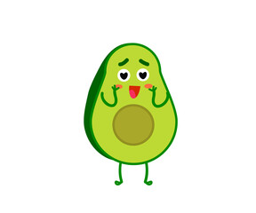 Surprised avocado on a white background. Cartoon. Vector illustration.