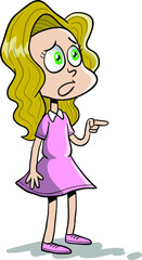 Little cute blonde girl pointing finger