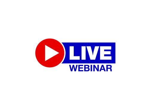 Live webinar flat shape icon. Flat shape design element with play button for online broadcasting or online stream webcast isolated on white background. Webinar Live streaming icon for web Social media