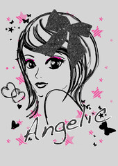 Girl illustration with stars and hearts 