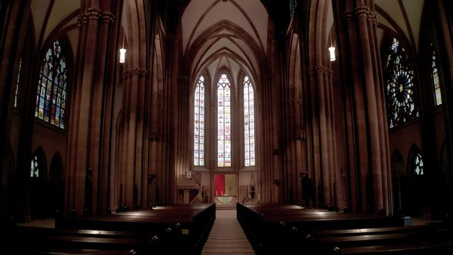 Gothic Church Interior with Stained Glass Interior