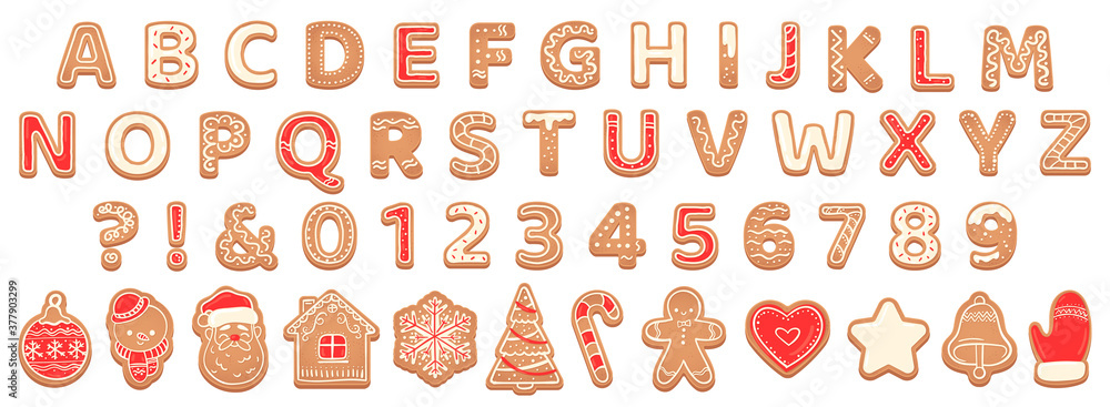 Wall mural gingerbread alphabet. christmas cookies and biscuit letters for xmas holiday message. pastry gingerb - Wall murals