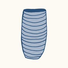 Striped vase isolated on white background. Hand drawn vector illustration. Beautiful interior element. Cozy home object