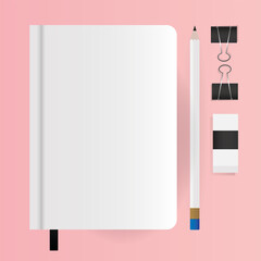 Mockup notebook pencil and clips vector design
