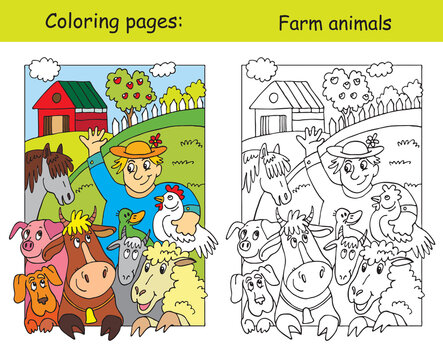 Vector coloring and color for children farm