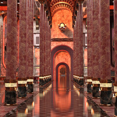 3d render of luxury ornate sunny fantasy magical palace hall