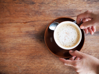 Latte coffee on wooden table ,Coffee CafÃ© on Relax time, Coffee Break