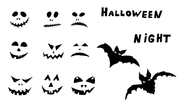 Halloween vector illustration. Collection of hand drawn scary faces isolated on white background. Spooky character for banner, poster, invitation or festive decoration
