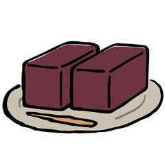 Illustration of Yokan: Illustration like hand drawn illustration with ink and brush