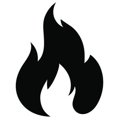 Fire flame icon. Black icon isolated on white background. Fire flame silhouette. Monochrome simple icon. 