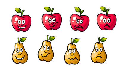 Apple and Pear cartoon character.Apple and Pear vector illustration.