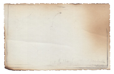 Old vintage texture retro paper with burned edges, stains and scratches background