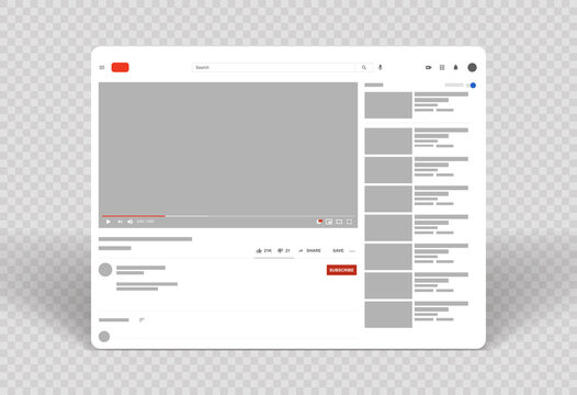 Youtube web video player layout mockup and Template video frame