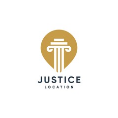Justice logo with location element and modern style, law, justice, lawyer
