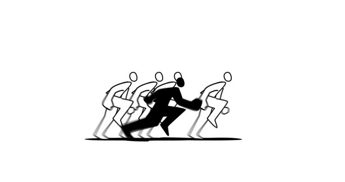 man running overtook the group of competitors, teamwork, Looping animation, Illustration, cartoon.
