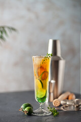 Cooling drink or tea with ice, feijoa and apple juice