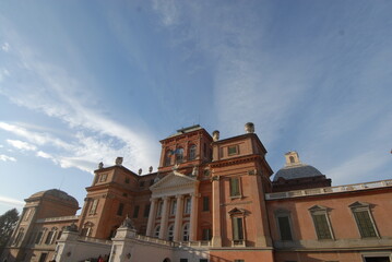 Fototapeta na wymiar The royal red castle of Racconigi is located in the province of Cuneo in castle but close to Turin. It is a Savoy residence from the fourteenth century.