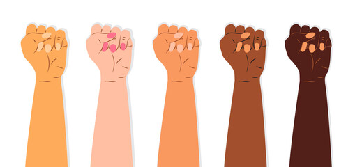 Fototapeta na wymiar Fists of people of different Nations and races vector. It is a symbol of struggle against injustice, for rights of minorities, oppressed and socially unprotected segments