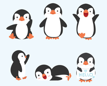 Cute little penguin poses vector collection