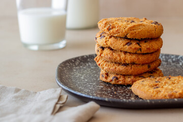 Cookies with chocolate. Pastries. Breakfast. Vegetarian food. Recipe.
