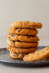 Cookies with chocolate. Pastries. Breakfast. Vegetarian food. Recipe.