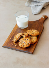 Cookies with chocolate. Pastries. Breakfast. Vegetarian food. Recipe.