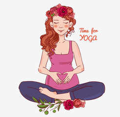 Young pregnant woman practicing yoga 