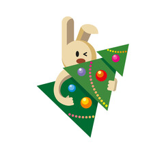 Rabbit with christmas fir tree