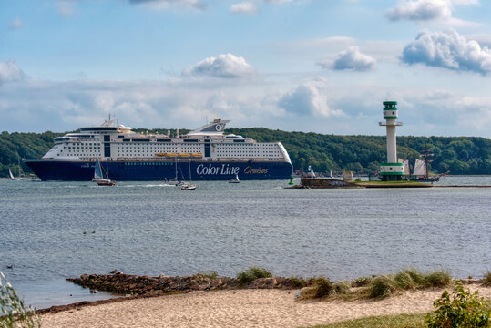 KIEL, GERMANY - SEPTEMBER 12, 2020: The Color Fantasy starts in the port of Kiel on its way from Kiel to Oslo.