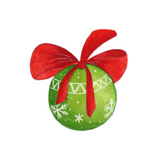 New year green balloon with red ribbon for Christmas on a white background.