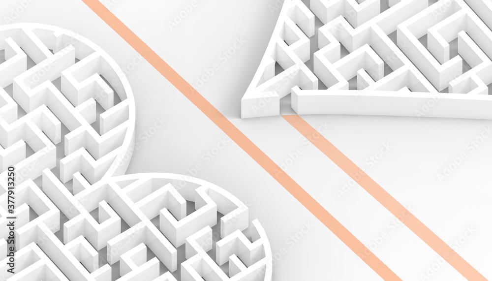 Poster labyrinth maze ideas creative and puzzle concept paper art style on isolated and white background - 