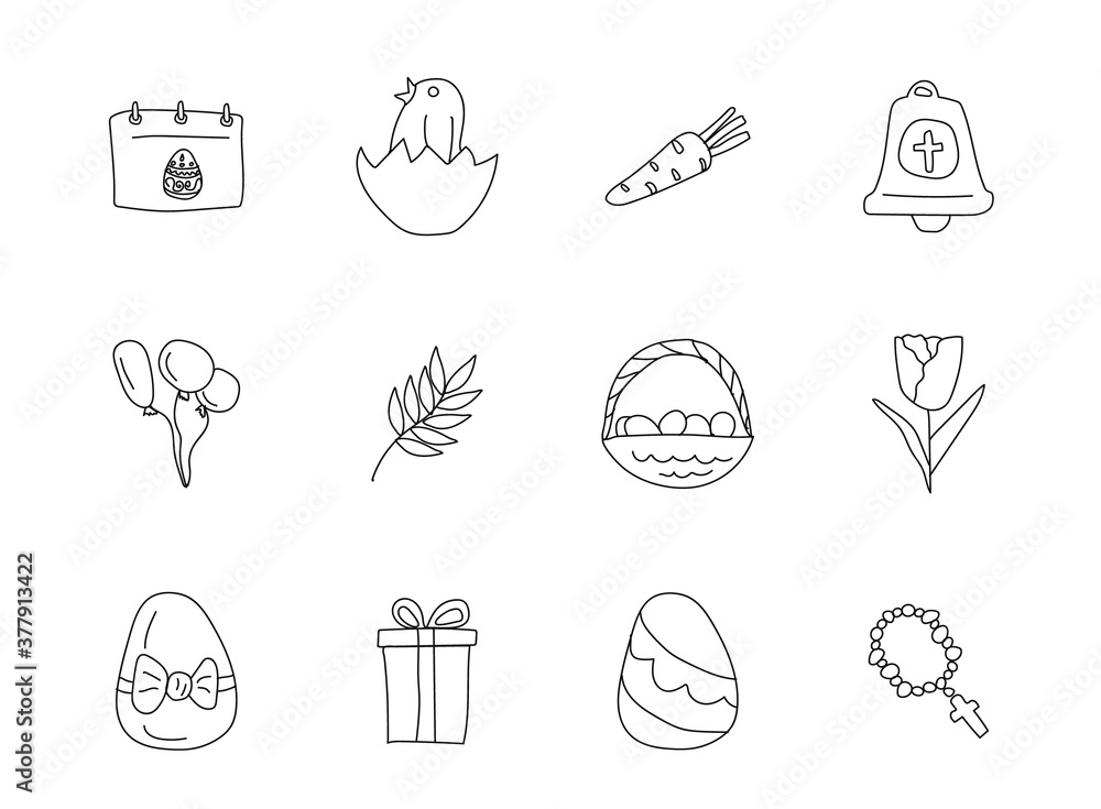 Poster easter doodles isolated on white. easter icon set for web design, user interface, mobile apps and pr