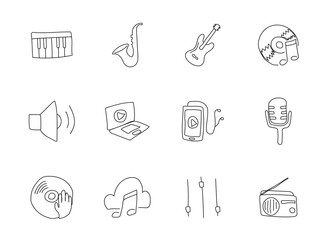 music doodles isolated on white.music icon set for web design, user interface, mobile apps and print