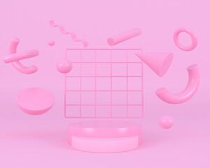 Minimal abstract pink background. Empty podium, pastel color, modern stage, showcase.minimalist mockup for podium display or showcase, 3d rendering.
